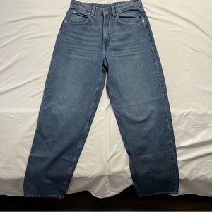 & Denim High Rise Straight Leg Baggy Jeans Medium Wash Mom Fit Size 8